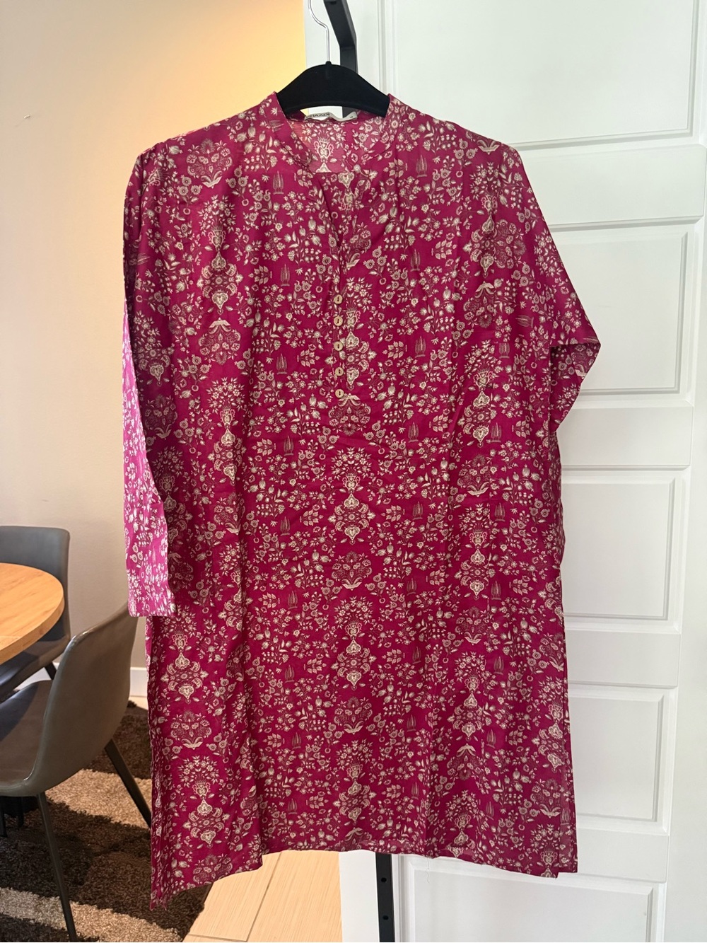Women's Long Sleeve Floral Tunic Dress in Deep Pink